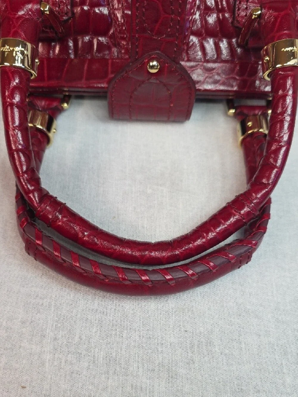 Cole Haan Vintage Red Croc-Embossed Satchel with Gold Hardware